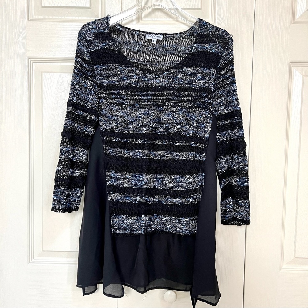 Ball of Cotton Mixed Media Knit Tunic Sweater Blouse